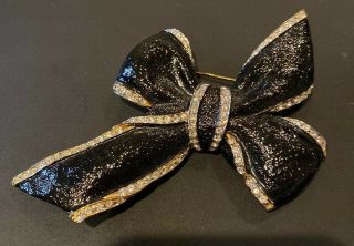Huge Valentino Garavani Saks Fifth Ave Vintage Black Crystal Bow Brooch Pin 4 "