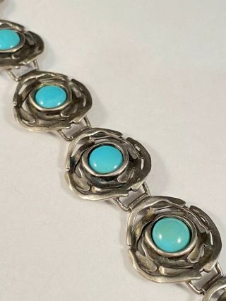 Vintage Sterling Silver Israel Turquoise Big Link Bracelet 7.  75” :)