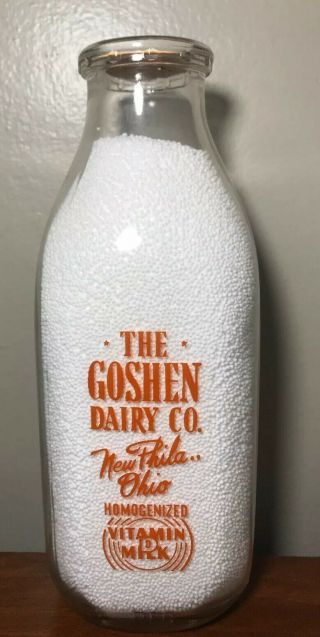 Vintage One Quart The Goshen Dairy Company Milk Bottle Philadelphia Oh