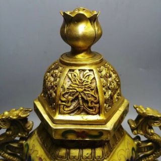 Chinese Cloisonne Incense Burner Carved Trunk Three feet Brass incense burner FT 2