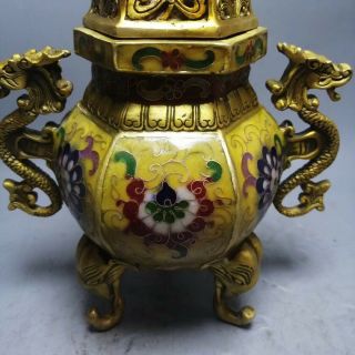 Chinese Cloisonne Incense Burner Carved Trunk Three feet Brass incense burner FT 3