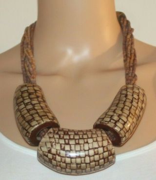Huge African Tribal Boho Wood Resin Bead Statement Necklace