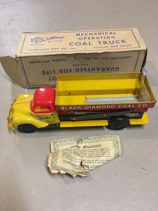 1950s Courtland Toys Tin Litho Wind Up Black Diamond Coal Truck W/box
