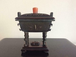 Chinese Ming Dynasty Bronze Incense Burner / W 13.  5× H 15[cm] Qing Song