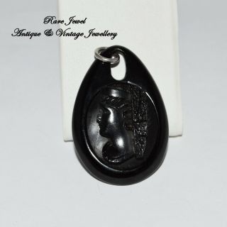 Antique Jewellery Victorian Whitby Jet Lovely Cameo Pendant