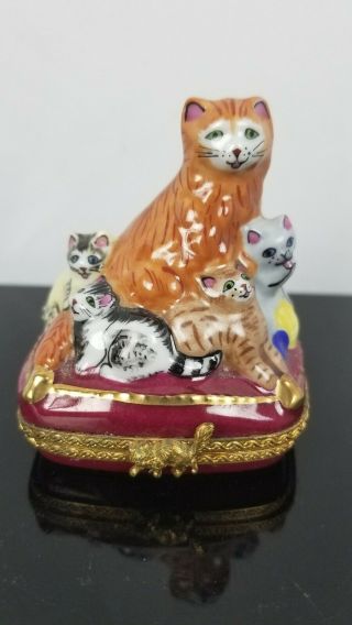Limoges Hand Painted Cat Trinket Box