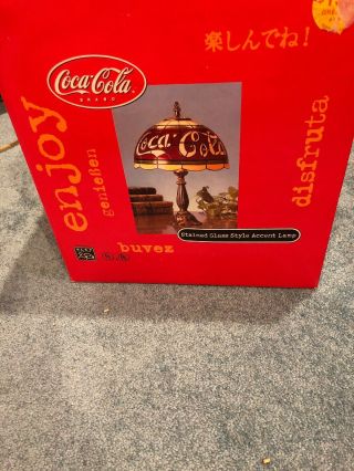 Coca Cola Stained Glass Accent Lamp 15.  5 " Tall Acrylic Shade / Bronze Base