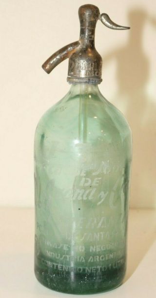 Vintage Aqua Blue Green Seltzer Bottle Industria Argentina Esperanza De Santa F