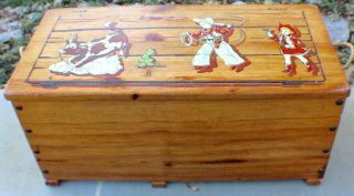 Vintage Cowboy And Cowgirl Theme Wood Toy Box C.  1950 
