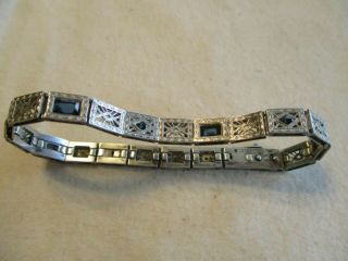 Vintage Art Deco Signed Simmons Sterling Silver Sapphire Filigree Bracelet