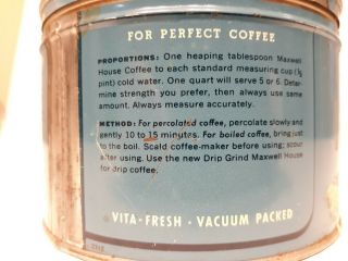 MAXWELL HOUSE VINTAGE COFFEE 1 lb.  TIN CAN Exc.  colors graphics old display 3