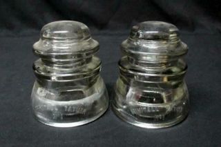 Two Vintage Clear Glass Whitall Tatum Co.  No.  1 Glass Telegraph/power Insulators