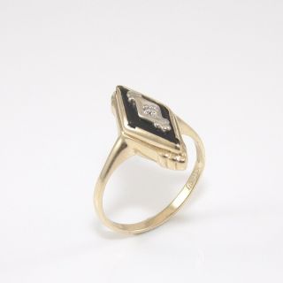 Vintage 10k Yellow Gold Black Onyx Diamond Accent Ring Size 6.  25 Ggb