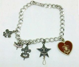 Vintage Sterling Silver Girl Scout Charm Bracelet 7.  5 " Long
