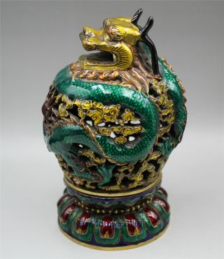 Chinese Cloisonne Brass Hand Carved Dragon Incense Burners W Xuande Mark