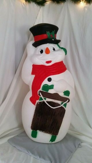 Snowman Blow Mold Chrismas Carrot Nose Tpi Sled Light Up Yard Decor 39 "