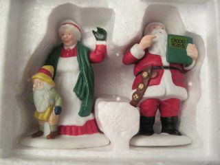 Vintage Set Of 2 Mrs.  Claus With Elf And Santa Claus Department 56 Box