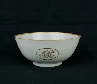18th Century Chinese Export Porcelain White Glazed Bowl With Gold Gilt Monogram