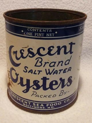 Vintage Crescent Brand Oysters Tin - Can Pint Size 2