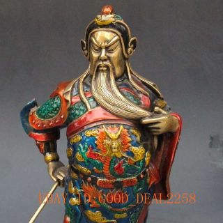9.  2 Inch Brass Cloisonne handwork carved statue - Guan Gong w qianlong Marks 2