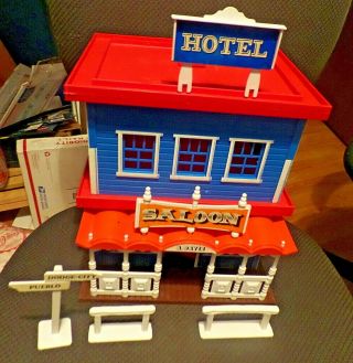 Vintage Sears Big Western Town Play Set - 4 Buildings Sheriff Bank Saloon Store