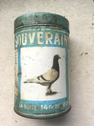 Vtg Pigeon Bird Feed Seed Vitamin Powder Tin Poudre Souveraine Poeder Belgium