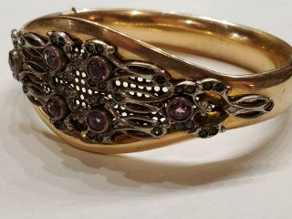 Large Victorian Gold filled Bracelet with Amethyst Colored Stones 3