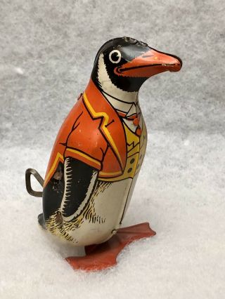 Vintage J.  Chein & Co Tin Litho Wind Up Waddle Penguin Toy