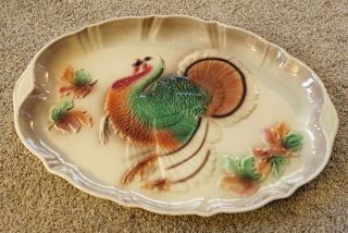Gorgeous Large 1958 Lane &co Beautifully And Colorfully Embossed Turkey Platter