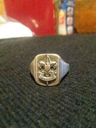 Vintage Boy Scout " Be Prepared " Sterling Silver Ring Size 9