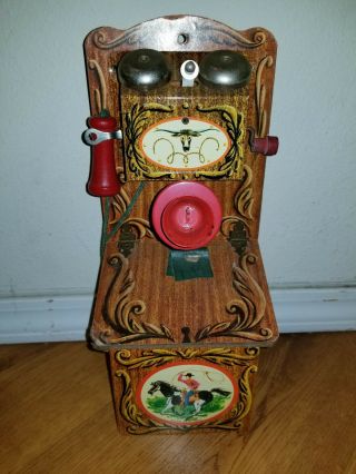 Vintage Gong Bell Toys Western Kids Phone Cowboy Horse Telephone Childrens