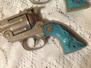 Pair Turquoise Vintage Toy Cap Gun Hubley Texan 38 pistols 2