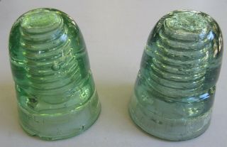 2 Old Vintage H.  G.  Co.  Petticoat A / G - Beehive Glass Insulators Green / Aqua