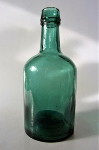 Sparkling Teal Blue Squat Soda Or Beer Bottle - Iron Pontil