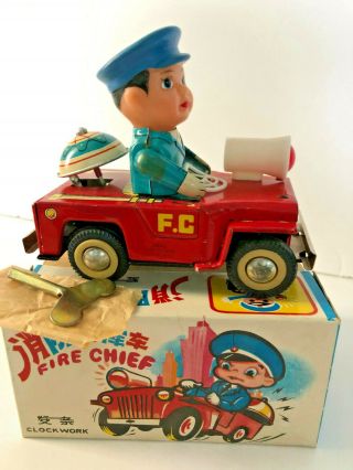 China Tin Toy Fire Chief Clockwork Wind Up Ms 884,