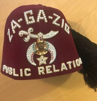Vintage Freemason Mason Shriner Fez Hat Jeweled " Za - Ga - Zig "