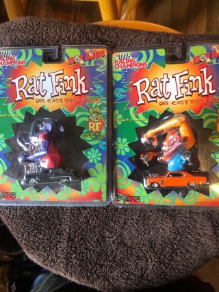 Set Of 2rat Fink Racing Champions Mod Rods Diecast With Figure