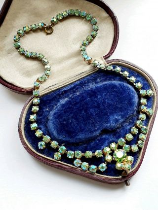 16 " Vintage Green Diamante Diamond Paste Aurora Borealis Effect Necklace