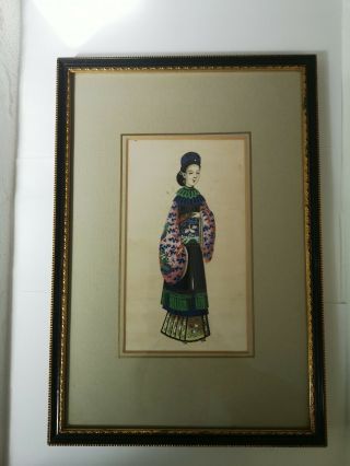 Antique 19th - Century Chinese Pith Painting,  Qing Dynasty Woman