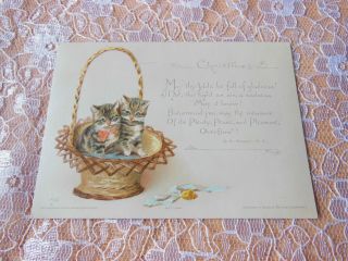Victorian Christmas Card/two Cats/kittens In A Basket/h&f/helena Maguire