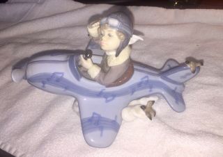 Retired Lladro Spain Over The Clouds 5697 Boy Plane Birds Porcelain Figurine Sms