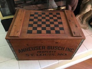 Vintage Anheuser Busch Budweiser Wooden Beer Crate With Checker Board Man Cave