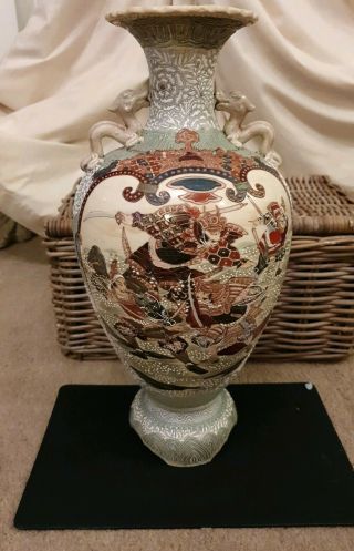 Antique Large Japanese Moriage Double Handled Vase 18.  5 " Tall - Samari Warriors