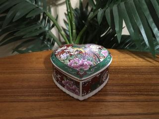 Vintage Japanese Porcelain Trinket Box Japan Peacock and Floral Design 3