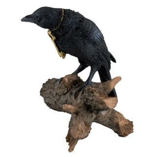 Gothic Black Raven Crow On Log With Key Figurine Statue 5 " High Resin