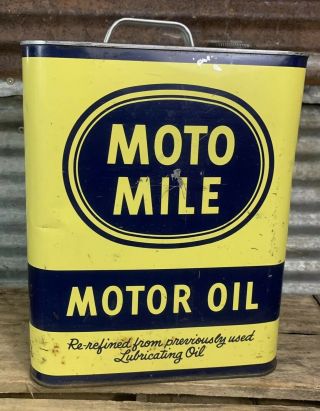 Vtg 40s 50s Moto Mile 2 Gallon Motor Oil Can Gas Service Station