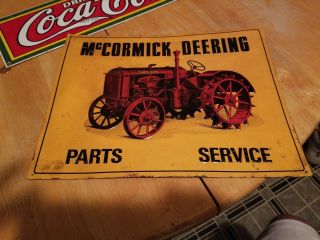 Vintage Mccormick Deering Tractor Metal Sign Embossed Farm Gas Station Oil Soda