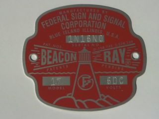 Federal Sign And Signal Model 17 Beacon Ray 6 Volt Replacement Badge