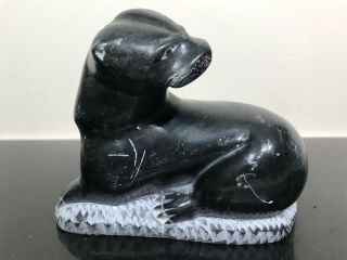 Vtg Carved Art Sculpture Canadian Inuit Eskimo Otter Statue Figurine