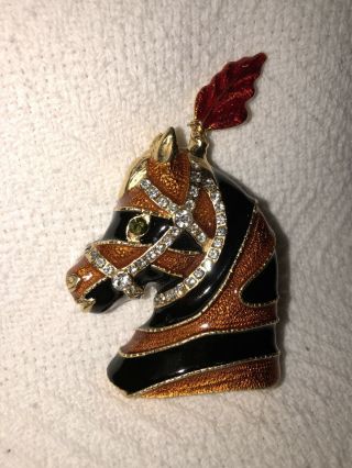 Gerard Yosca Equestrian Gold Tone Enamel Rhinestone Circus Horse Head Broch Pin
